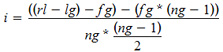 i = [ ((rl - lg) - fg) - (fg * (ng-1)) ] / [ (ng * (ng-1)) / 2 ]