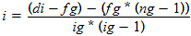 i = [ (di - fg) - (fg * (ng-1)) ] / [ (ig * (ig-1)) / 2